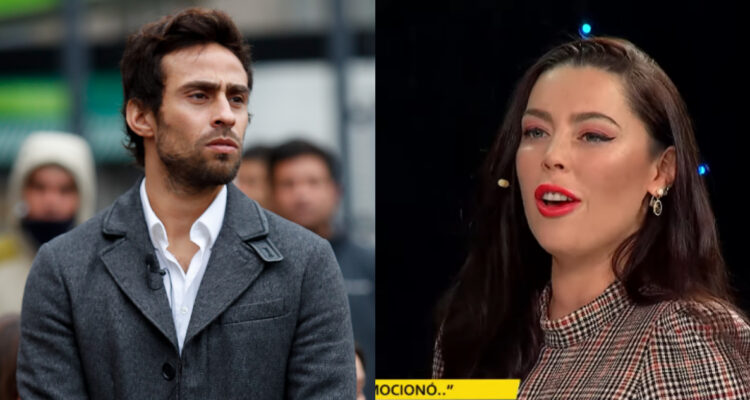 El futbolista Jorge Valdivia mira serio hacia un costado. A su lado, Daniela Aránguiz en Zona de Estrellas.