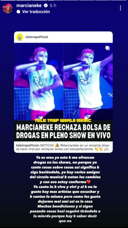 La historia de Instagram del cantante Marcianeke.