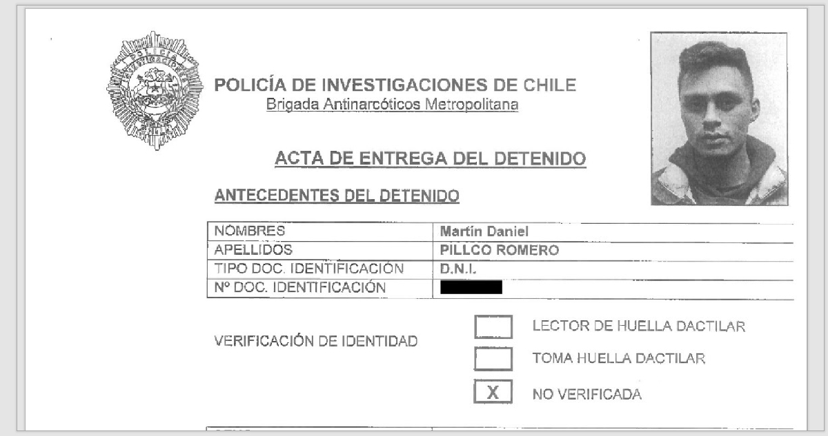Captura de pantalla | Antecedentes detenido: Martín Daniel Pillco Romero.