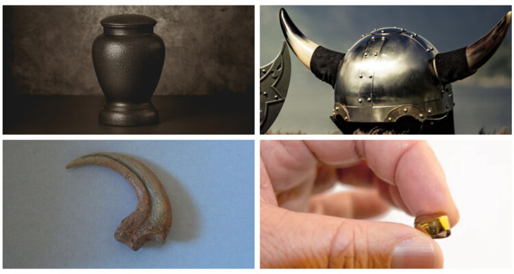 Una urna, un casco vikingo, una réplica de la garra de un dinosaurio, y un diente de oro, todos objetos olvidados en un Uber durante 2022.