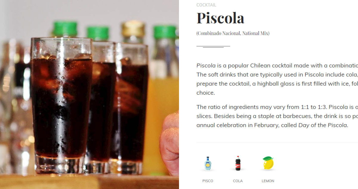 Piscola chilena en Taste Atlas
