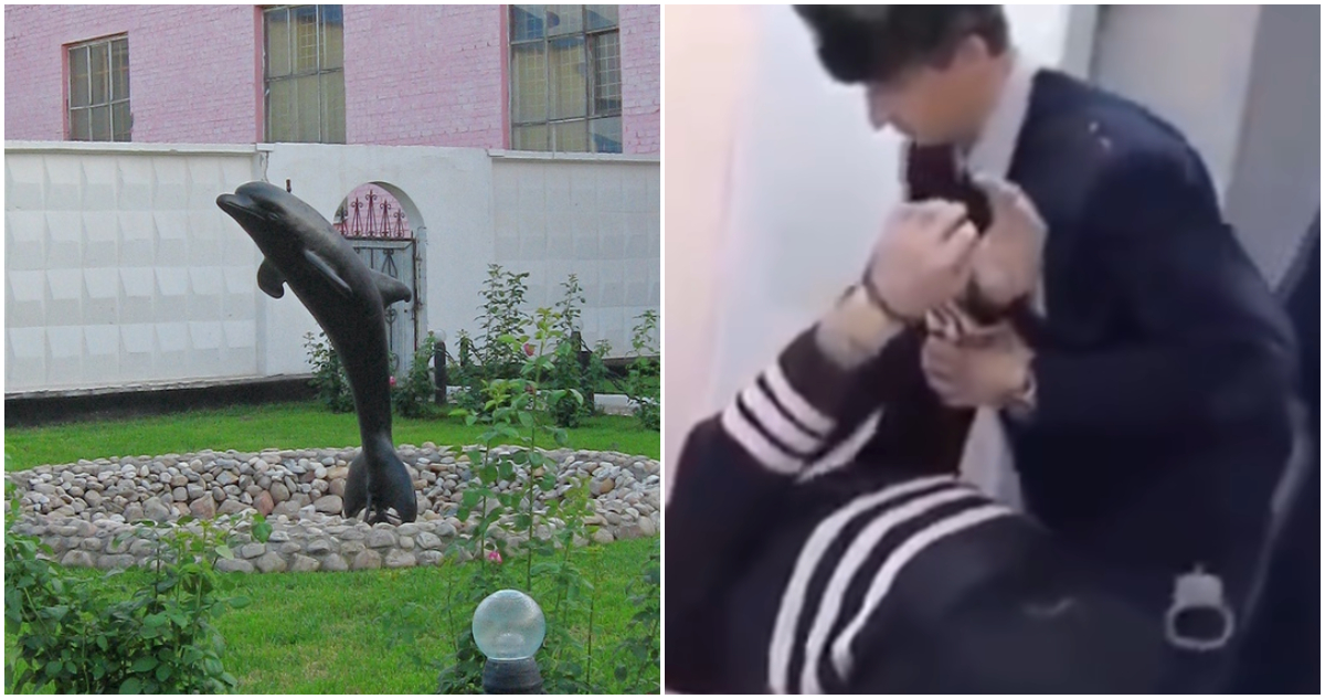 La escultura de la prisión delfin negro