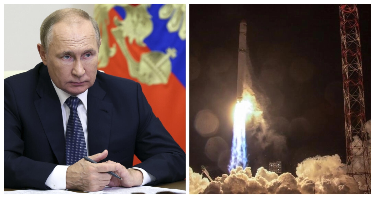 Una fotografía de Putin, y otra de un lanzamiento de Roscosmos, la agencia espacial de Rusia.