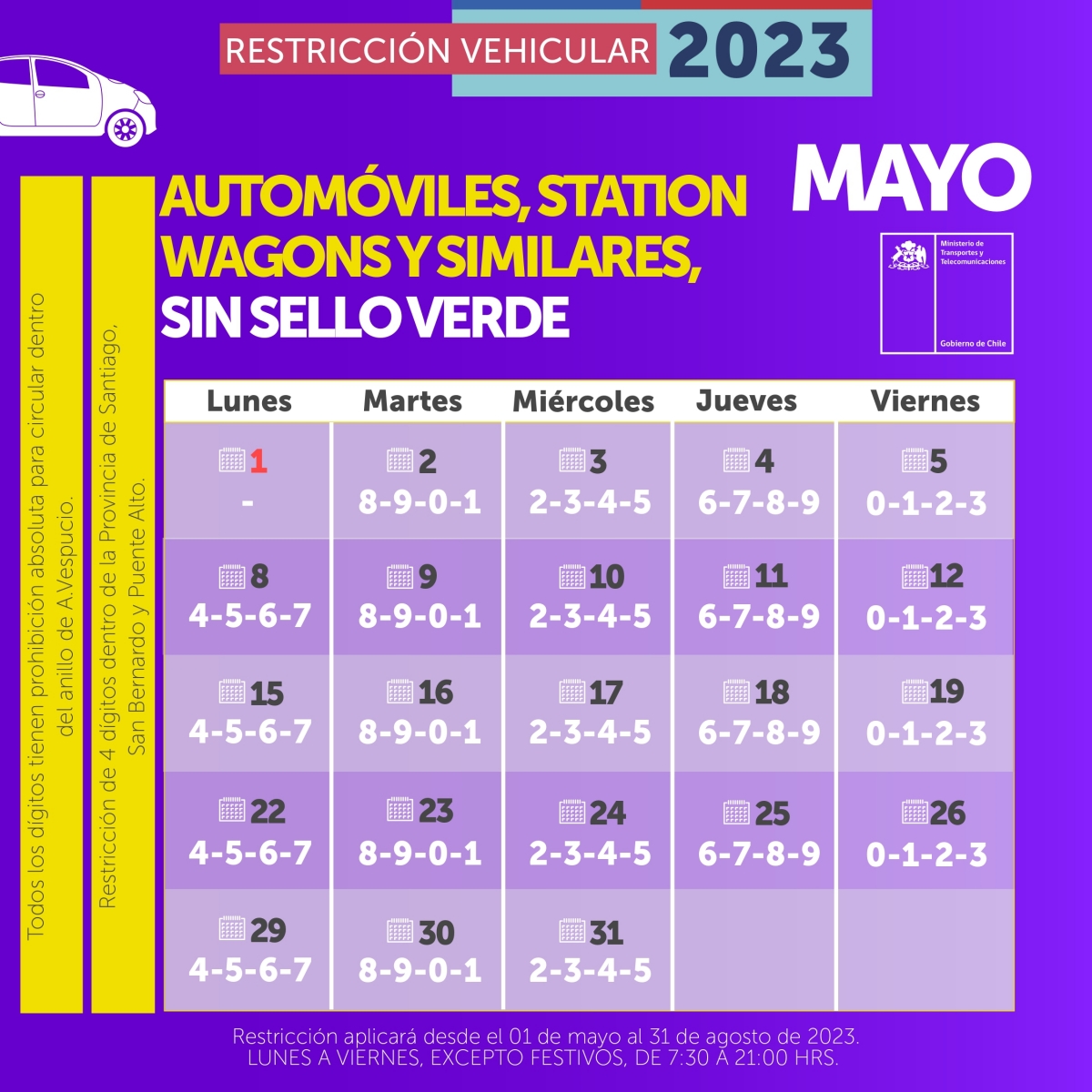 Estos son los horarios de restricción vehicular para 2023 en el Gran Santiago Noticias Importantes