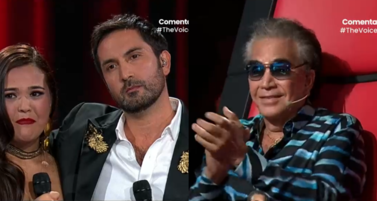Ángela Moraga y Fredy Árias en The Voice (izquierda) y el coach Puma Rodríguez (derecha)