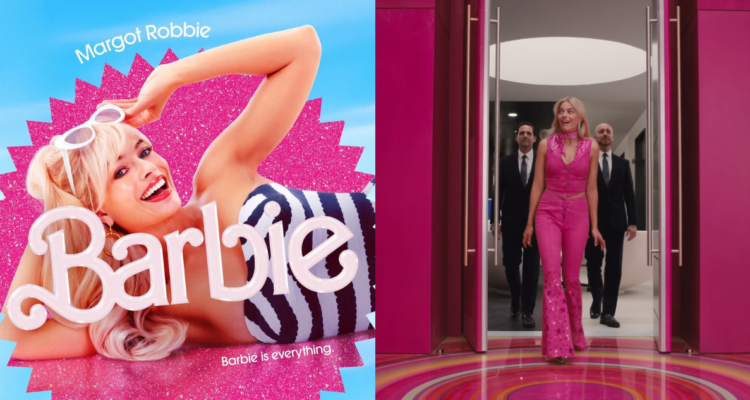 Poster oficial de la película Barbie (izquierda) y una captura del trailer (derecha)