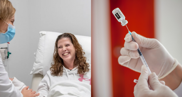 Jennifer Davis (izquierda) primera paciente en recibir vacuna contra el cáncer y vacuna contra la patología (derecha)