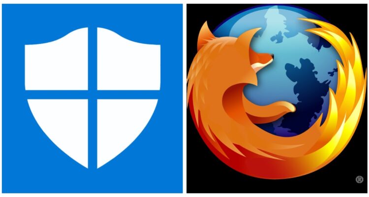 Logos de Mozilla Firefox y Windows Defender.