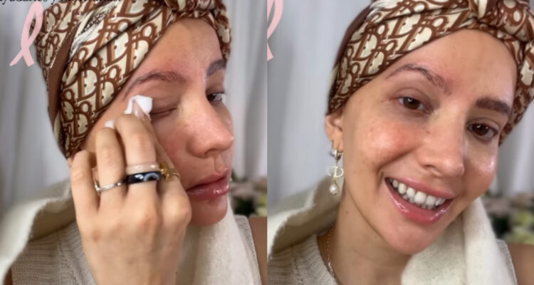 Aylén Milla quitándose el máquillaje tras informar que tiene cáncer.