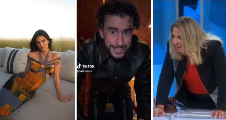 Kendall Jenner (izquierda), Bad Bunny (centro) y Ana María Polo (derecha)