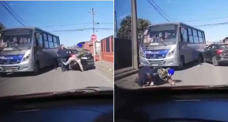 Captan pelea entre chofer de micro y automovilista en San Pedro: uno conducía en estado de ebriedad