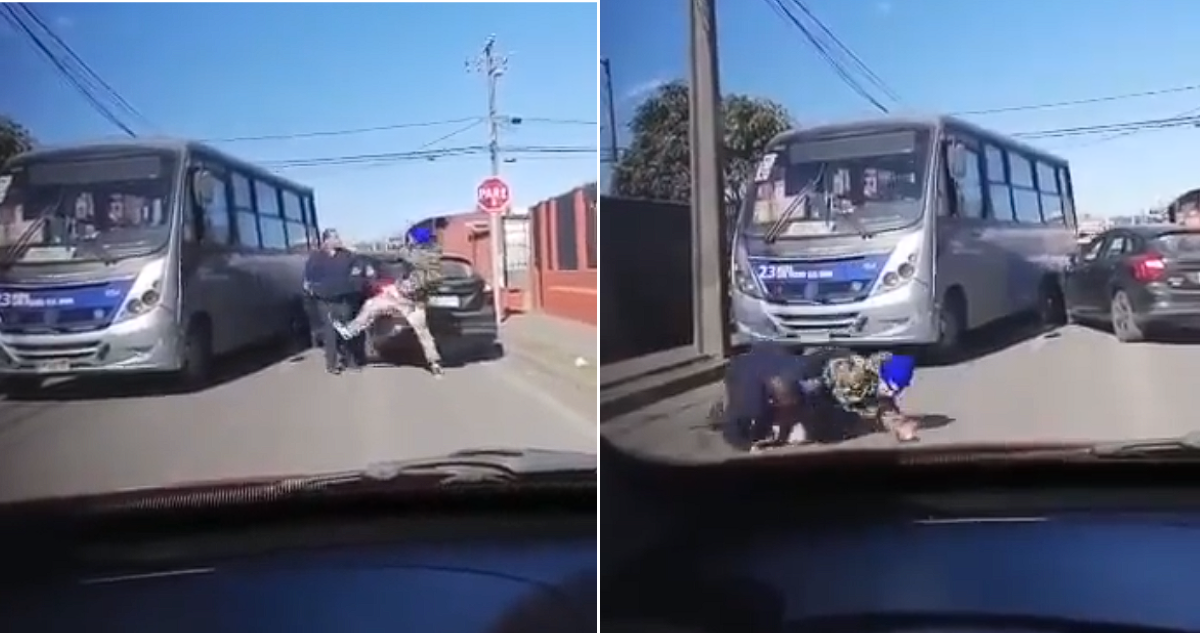 Captan pelea entre chofer de micro y automovilista en San Pedro: uno conducía en estado de ebriedad