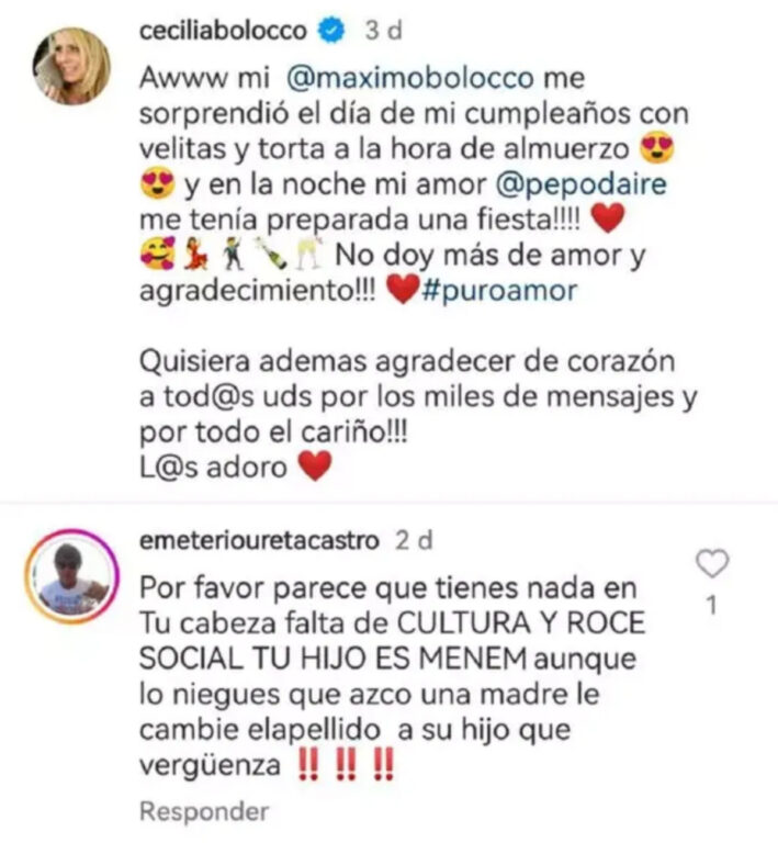 El comentario de Emeterio Ureta en la publicación de Cecilia Bolocco.