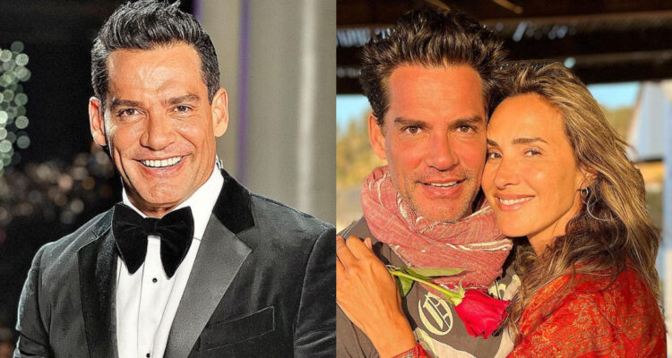 El cantante Cristián de la Fuente sonríe a la cámara. A su lado, él y Angélica Castro sonríen.