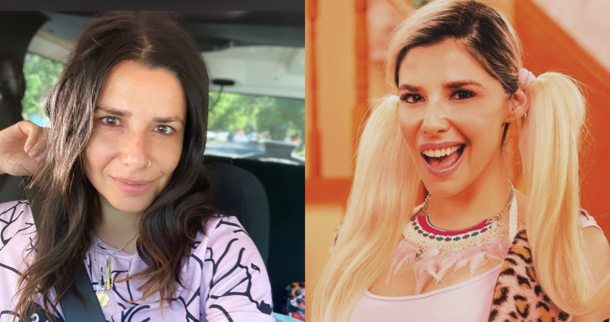 LA actriz Dayanna Amigo con y sin su traje como Titi de Casado con Hijos.