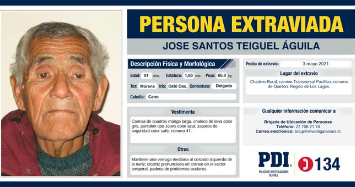 Adulto mayor de 81 años está desaparecido hace 2 años en Quellón: familia no deja de buscarlo.