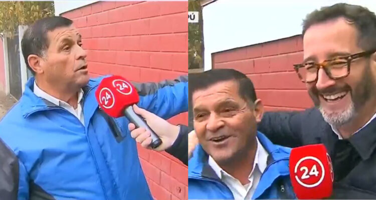 Eduardo Fuentes junto al hombre que, al ser entrevistado, lanzó diferentes insultos al proceso.