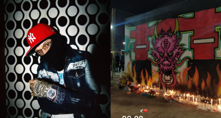 Cantante urbano Galee Galee (izquierda) e imagenes de su homenaje (derecha) en su funeral y responso