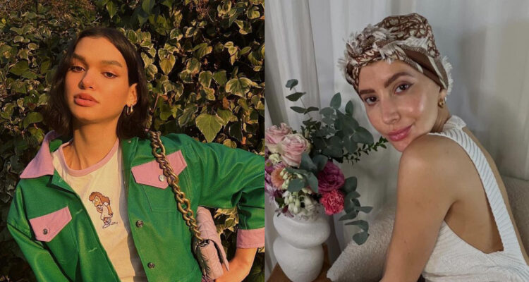 La influencer Helénia Melán posa seria para la cámara. A su lado, Aylén Milla posa tras su anuncio.