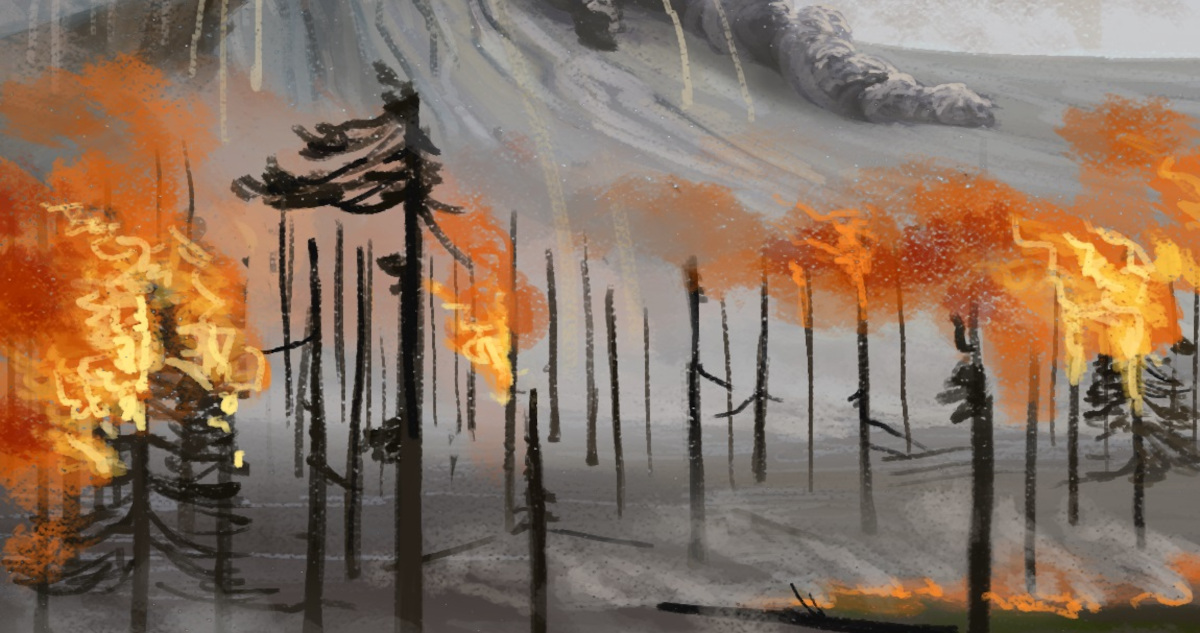 Representación artística de los incendios forestales en la Antártica.
