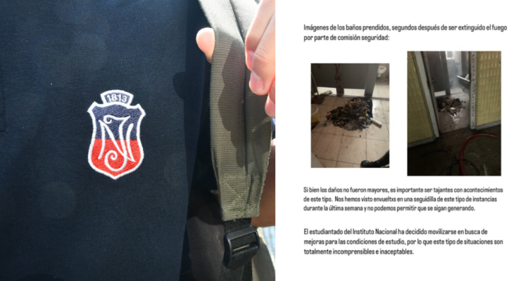Edición digital que muestra a un alumno del Instituto Nacional junto a imágenes del incendio, compartidas por el Centro de Estudiantes.