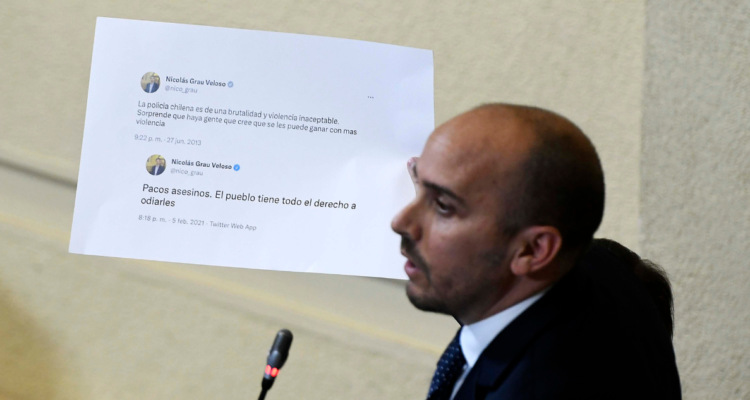 Interpelación a Tohá: Mirosevic enrostra Constitución a Longton por mostrar tuits de Orellana y Grau.