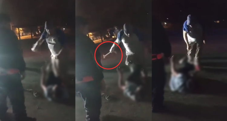 Comerciante argentino dando azotes a ladrón con rebenque artesanal