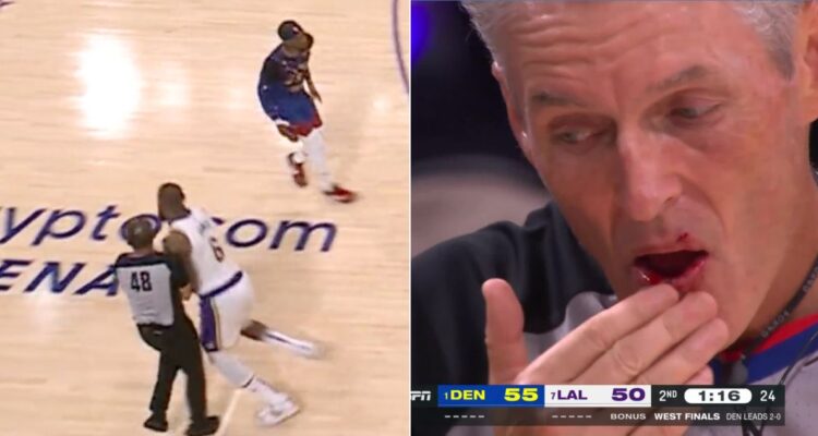 No controló su fuerza: LeBron James golpea a árbitro y le rompe el labio en el Lakers-Nuggets