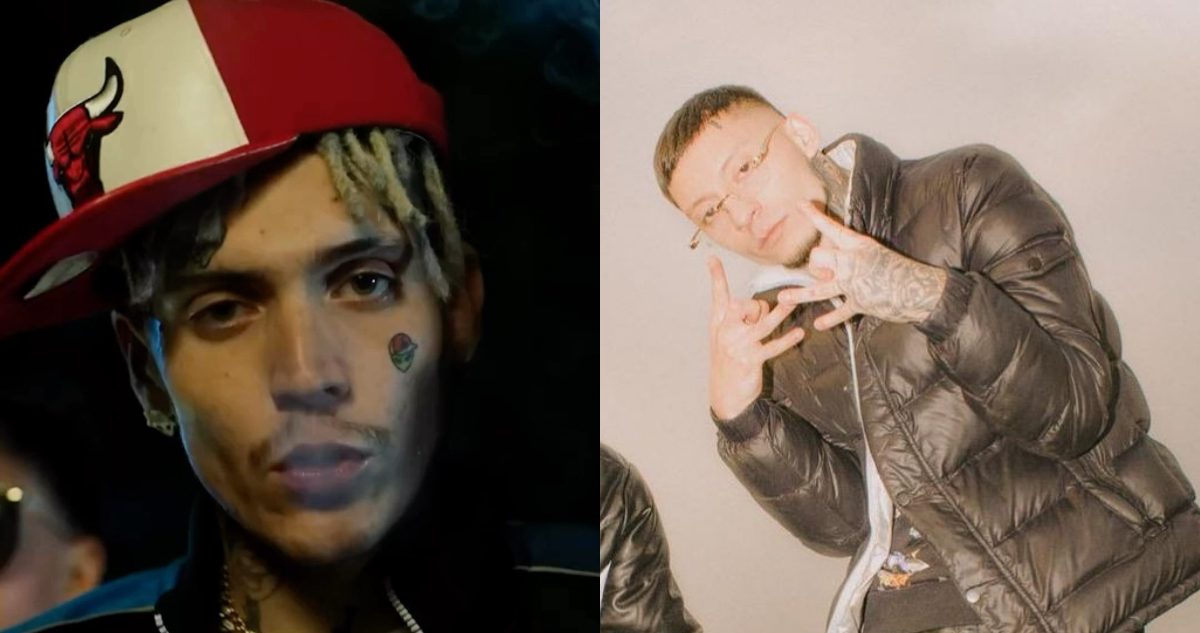 Marcianeke mira serio a la cámara. A su lado, Galee Galee posa serio.
