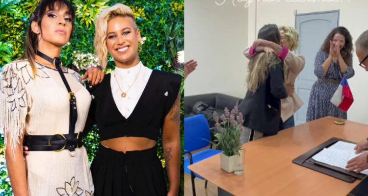 La cantante María Jimena Pereyra junto a su pareja. Ambas celebraron su matrimonio el martes.