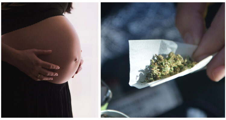 Imágenes contextuales. Una mujer en pleno embarazo, y un cigarro de cannabis.