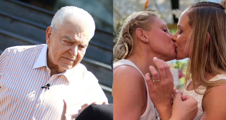 El animador Mario Kreutzberger hablando de su nieta su su boda con otra mujer. A su lado, una postal del matrimonio.