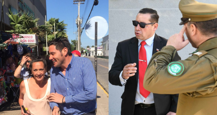 Marisela Santibáñez junto a Francisco Saavedra (izquierda) y Pastor Soto junto a Carabineros tras agresión a parlamentaria (derecha)