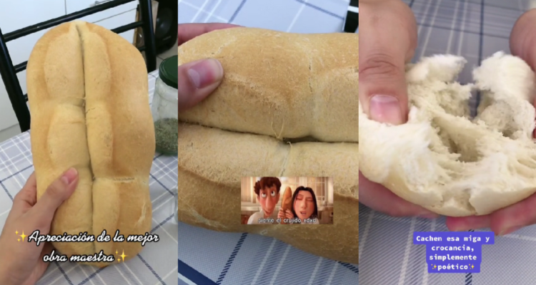 Capturas de TikTok de tiktoker probando la marraqueta triple