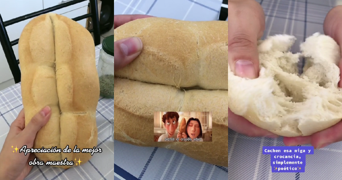Capturas de TikTok de tiktoker probando la marraqueta triple