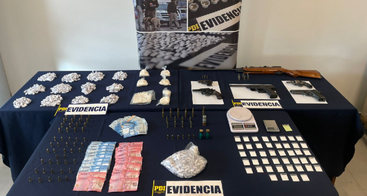 PDI desarticula banda criminal incautaron 960 gramos de cocaína, armas de fuego y dinero en efectivo