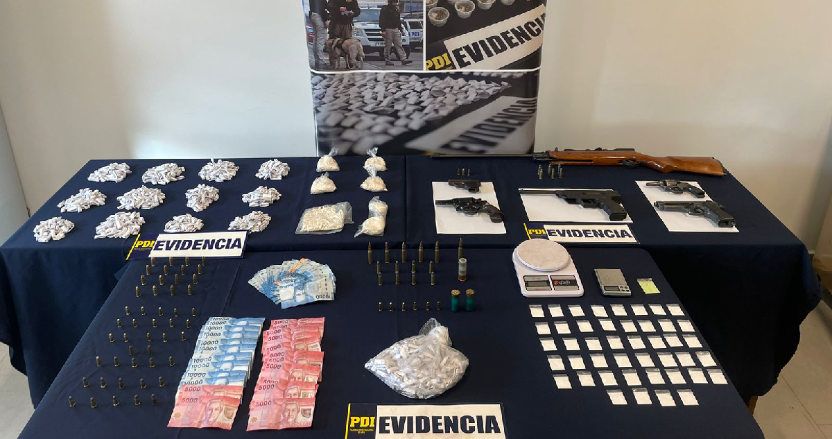 PDI desarticula banda criminal incautaron 960 gramos de cocaína, armas de fuego y dinero en efectivo