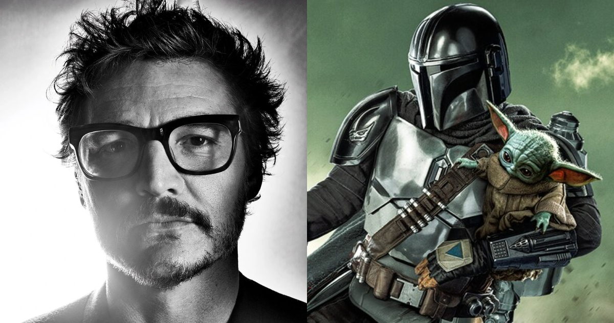 Pedro Pascal (izquierda) y los personajes de Mandalorian y Grogu (derecha)