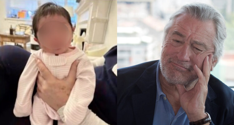 La pequeña hija de Robert de Niro y el actor sonriendo mientras da una entrevista.