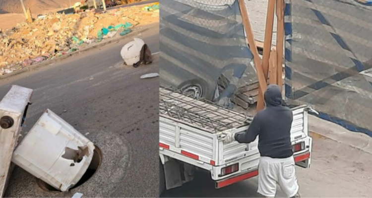 Imágenes de sujeto robando tapas de alcantarilla en Antofagasta