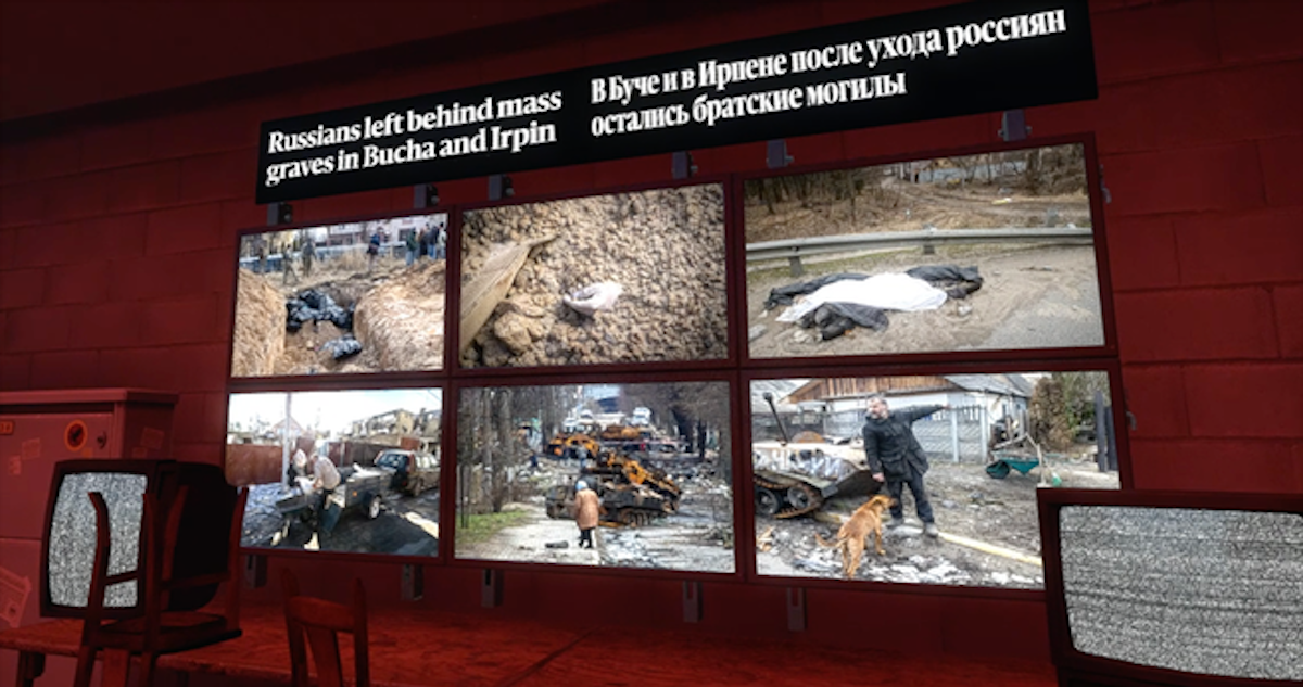 Otra captura, que muestra fotografías de crímenes de guerra cometidos en Ucrania.