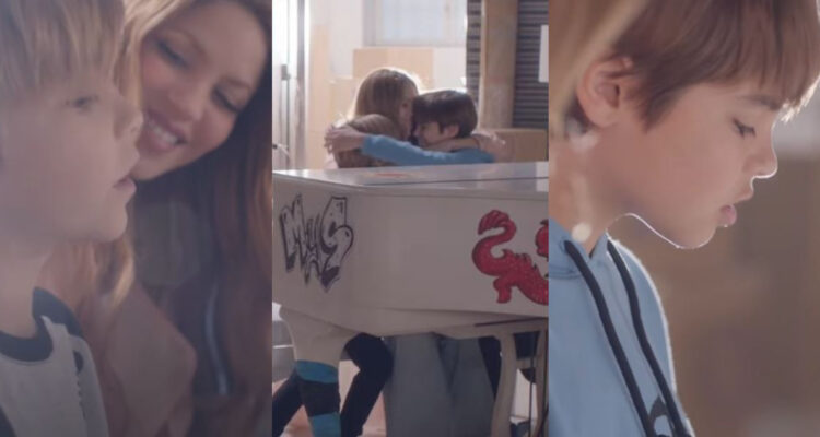 La cantante Shakira con sus hijos Milán y Sasha en el video musical de Acróstico.