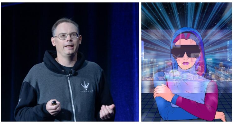 Tim Sweeney, el creador de Fortnite, y una imagen referencial del Metaverso.