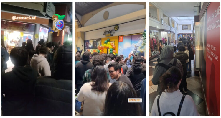 Tres fotografías de filas que los jugadores hicieron o están haciendo fuera de locales Zmart por The Legend of Zelda: Tears of the Kingdom.