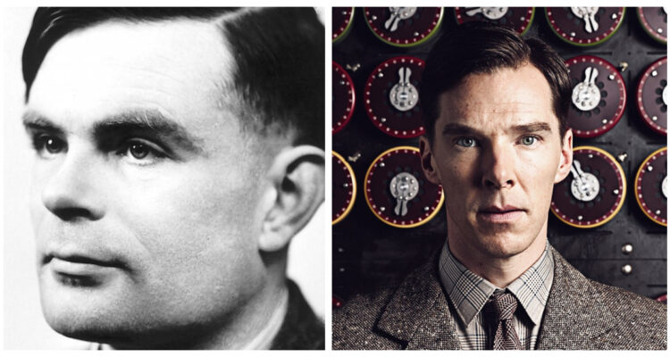 Alan Turing, fotografía histórica, y otra de cuando fue interpretado por Benedict Cumberbatch.