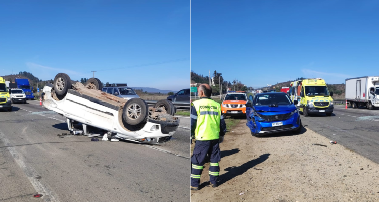 Violenta colisión en sector Lo Vásquez termina con camioneta volcada en plena Ruta 68