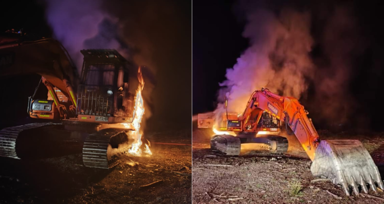 Excavadora es incendiada al interior de predio ubicado en ruta que une Cunco y Melipeuco