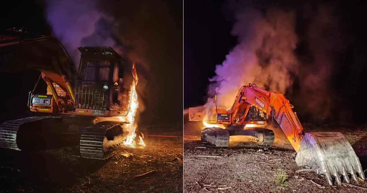 Excavadora es incendiada al interior de predio ubicado en ruta que une Cunco y Melipeuco