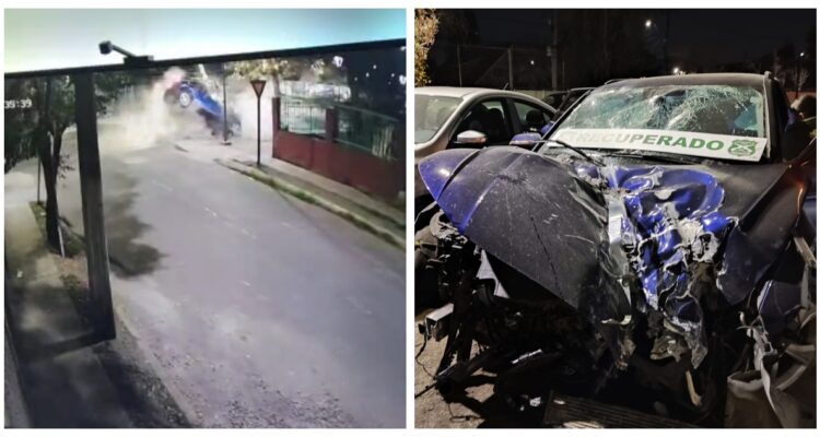 Imágenes del impacto del automóvil en La Granja, tras la persecución que inició en La Florida.