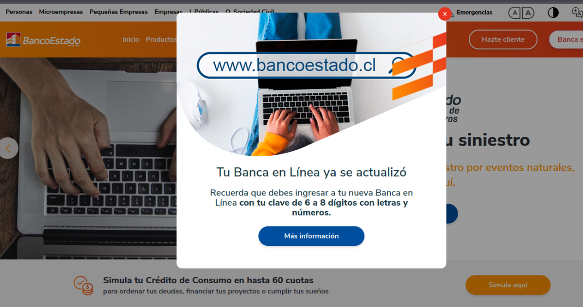 BancoEstado aplicó cambios en su banca en línea y determinó eliminar el acceso a la versión “clásica”
